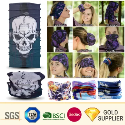 Bon marché de gros personnalisé mode sport impression soie de refroidissement sans soudure tube magique écharpe tête imprimée collier élastique cou polyester bandana chapeaux multifonctionnels